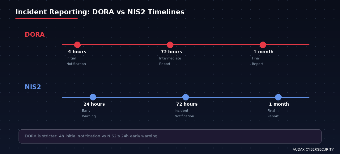 Χρονοδιάγραμμα αναφοράς περιστατικών DORA vs NIS2