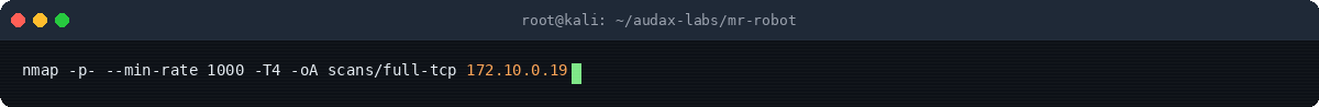 Στιγμιότυπο τερματικού: Full TCP port scan με nmap