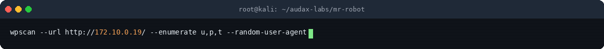 Στιγμιότυπο τερματικού: WPScan enumeration users/plugins/themes