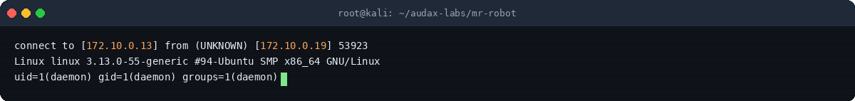 Στιγμιότυπο τερματικού: Λήψη reverse shell στο Kali