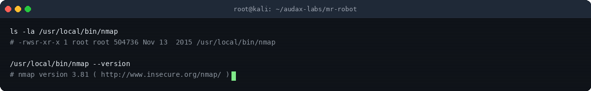 Στιγμιότυπο τερματικού: Εντοπισμός legacy nmap (3.81)