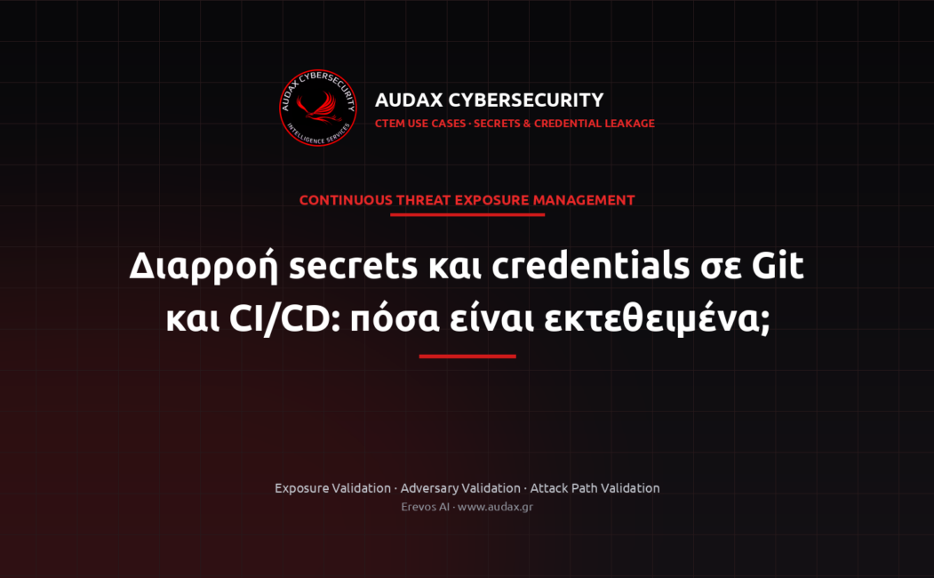 Featured εικόνα Audax για επικύρωση διαρροής secrets και credentials σε Git και CI/CD με CTEM