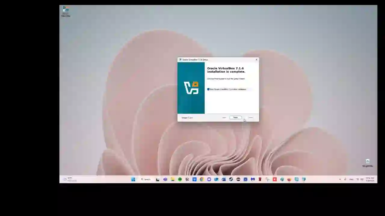 Η οθόνη ολοκλήρωσης εγκατάστασης του Oracle VirtualBox, έτοιμο πλέον για την πρώτη του εκκίνηση.