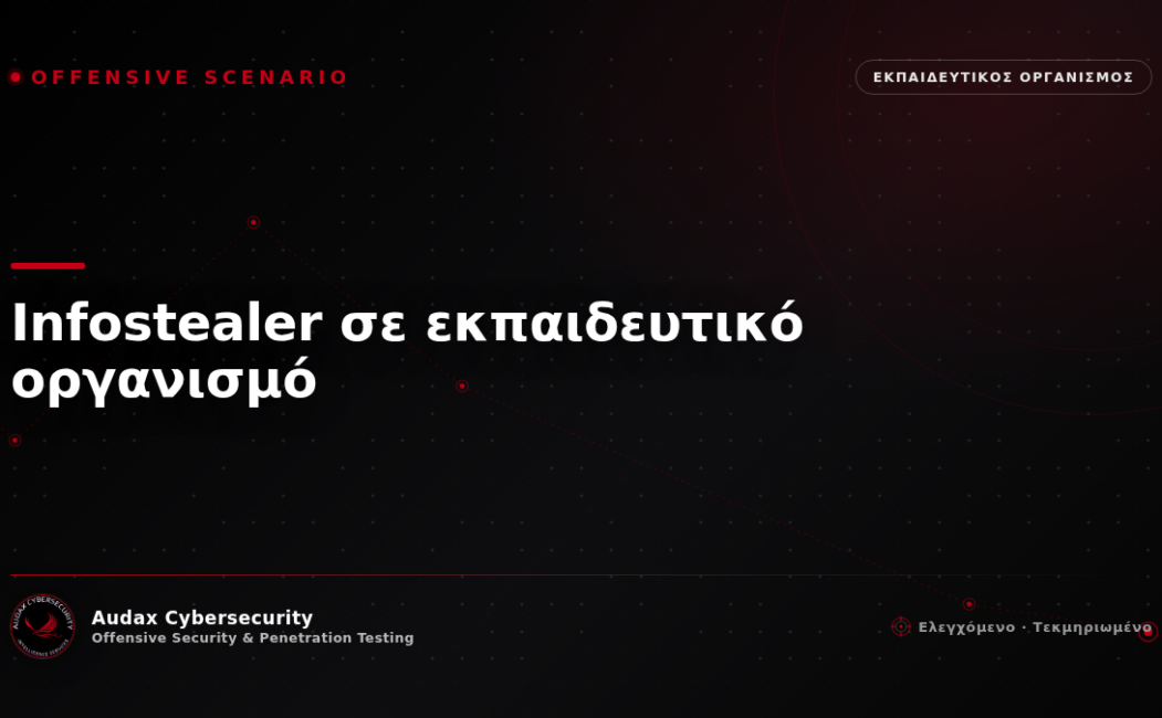 Ελεγχόμενο σενάριο επίθεσης — infostealer σε εκπαιδευτικό οργανισμό — Audax Cybersecurity
