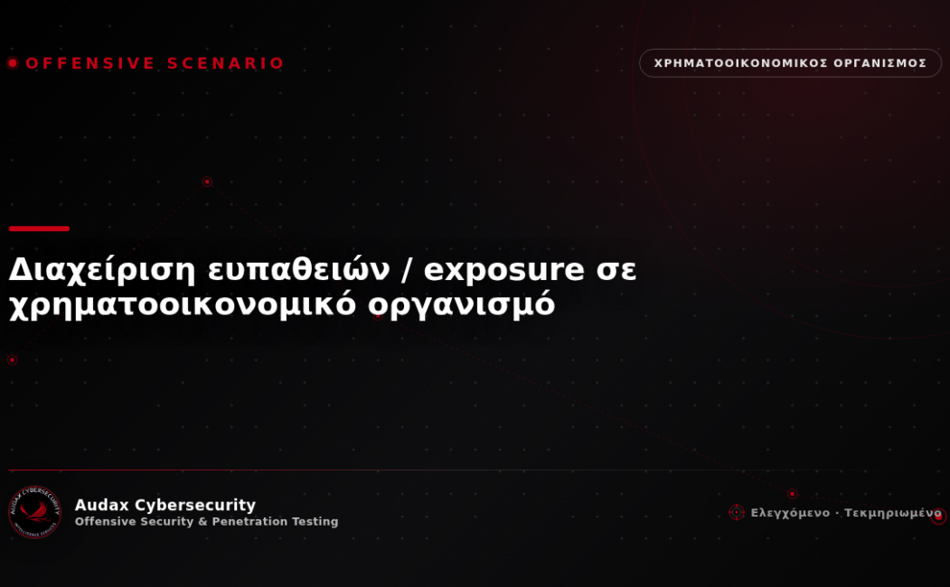 Ελεγχόμενο σενάριο επίθεσης — διαχείριση ευπαθειών / exposure σε χρηματοοικονομικό οργανισμό — Audax Cybersecurity