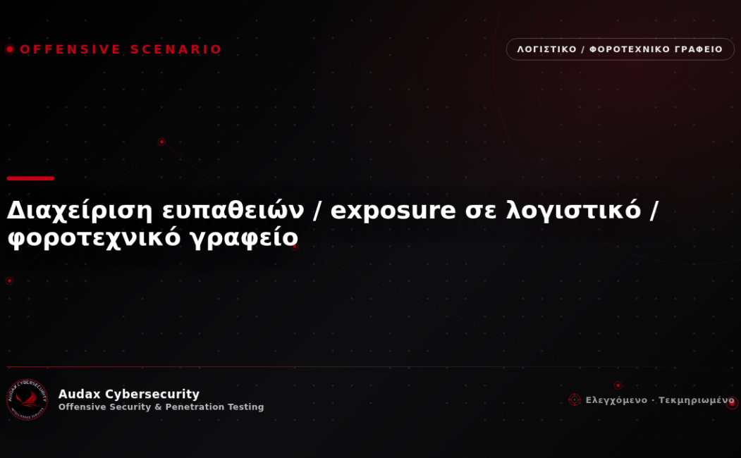 Ελεγχόμενο σενάριο επίθεσης — διαχείριση ευπαθειών / exposure σε λογιστικό / φοροτεχνικό γραφείο — Audax Cybersecurity