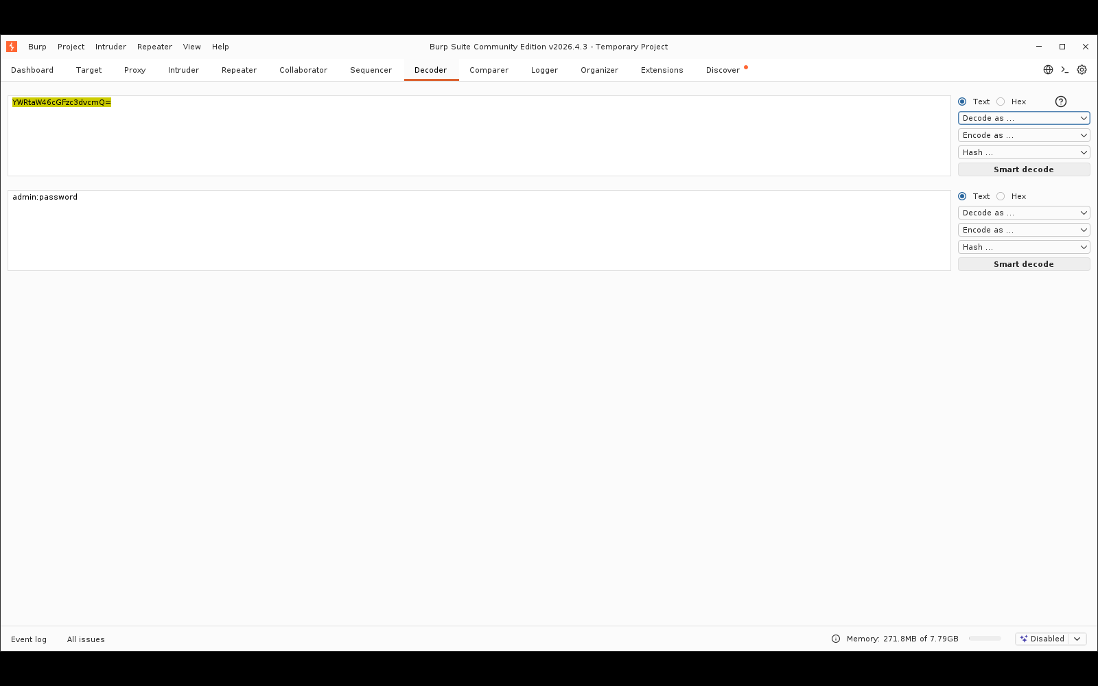 Πραγματικό screenshot: ο Decoder αποκωδικοποιεί το Base64 «YWRtaW46cGFzc3dvcmQ=» και αποκαλύπτει το admin:password