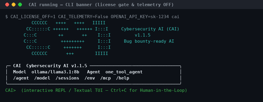Το CAI σε εκτέλεση με απενεργοποιημένο telemetry και license gate