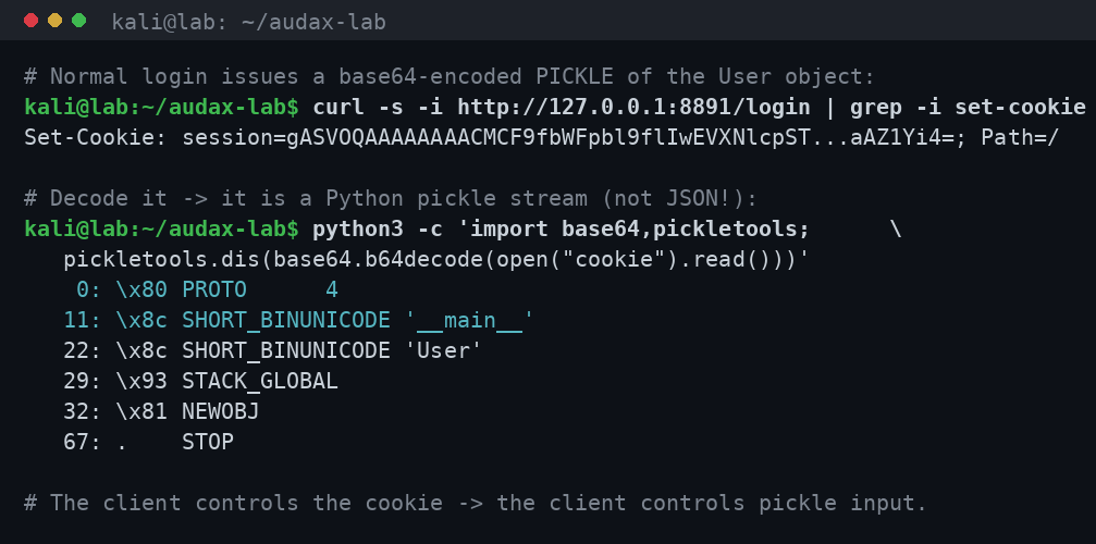 Το legit cookie είναι ένα Python pickle