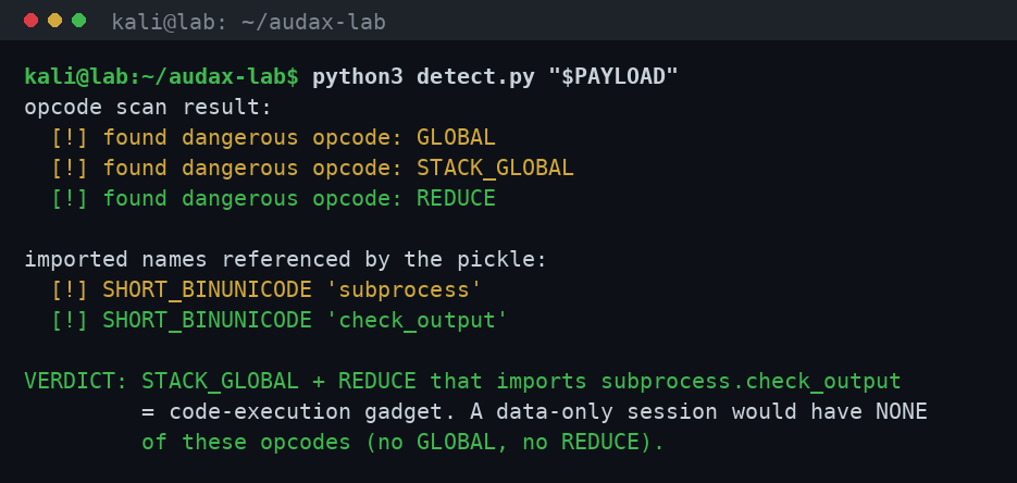 Ανίχνευση: opcode scan του κακόβουλου pickle