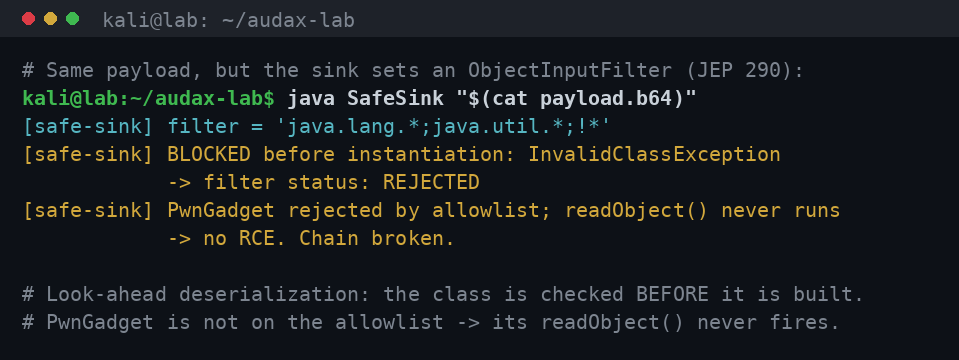 Άμυνα Java: ObjectInputFilter (JEP 290) απορρίπτει το gadget