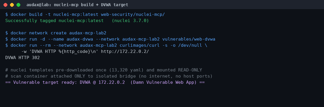 Build του nuclei-mcp και στήσιμο του DVWA