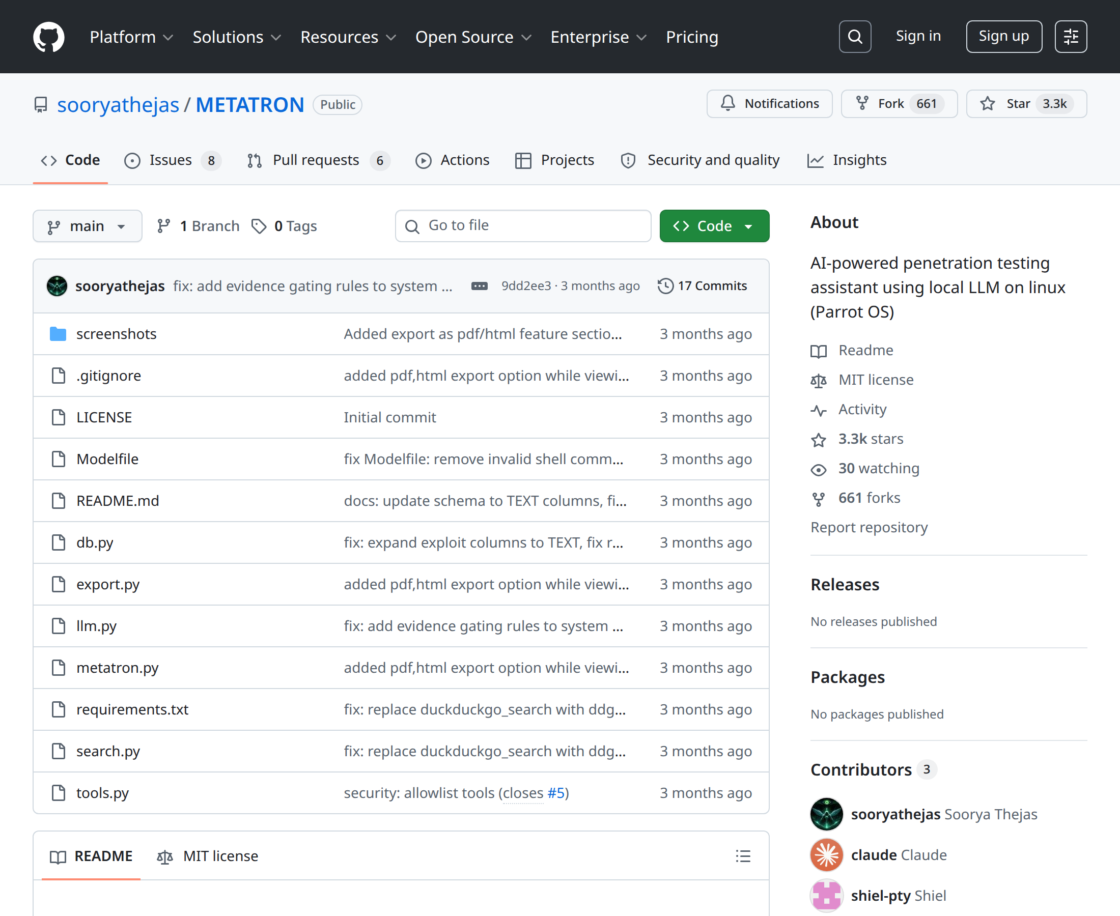 Το αποθετήριο METATRON στο GitHub