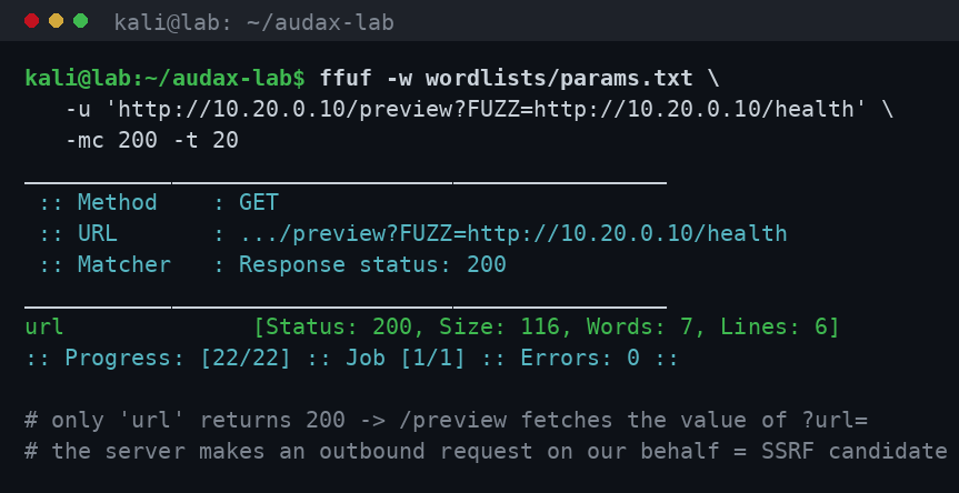 ffuf: εντοπισμός του url parameter