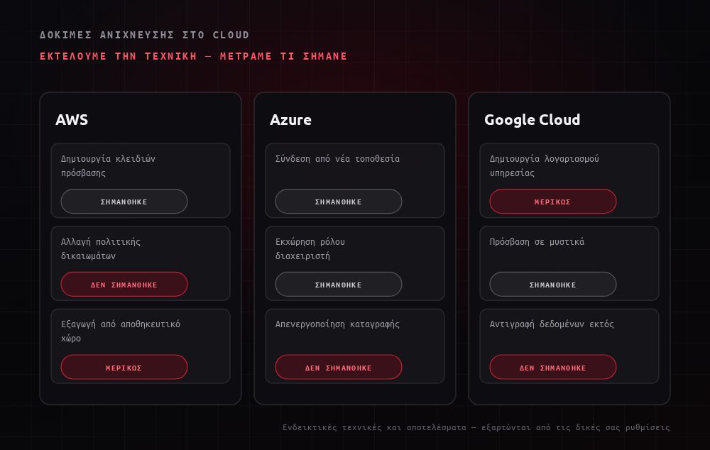 Δοκιμές ανίχνευσης σε AWS, Azure και Google Cloud: ποιες ενέργειες σημάνθηκαν και ποιες όχι